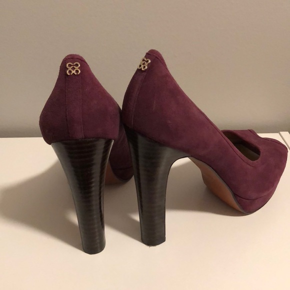 Coach Plum Peep Toe Suede Heels - Picture 3 of 4